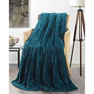 $95 De Moocci Shaggy Chic Faux Fur Throw Blanket Emerald 50"x60" NEW